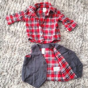 2 PC Osh Kosh Buffalo Plaid Shirt and Vest